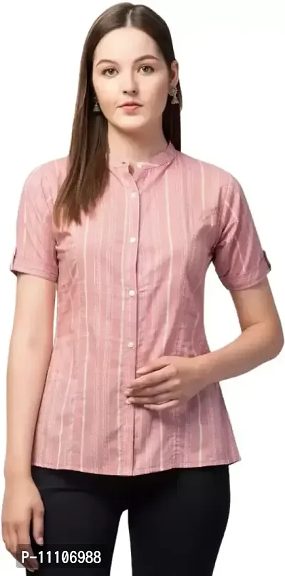 Elegant Pink Self Design Cotton Short Kurta For Women