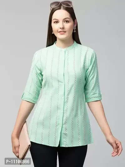 Elegant Sky Blue Self Design Cotton Short Kurta For Women