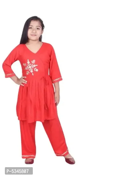 Beautiful Rayon Three-Quarter Sleeves Kurta with Bottomwear for Girl's-thumb0