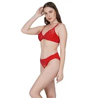 Stylish Cotton Solid Red Bikini Bra with Panty Set For Women-thumb2