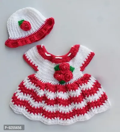 Little Labs handmade baby woolen dress with frill cap