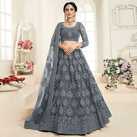 Stylish Net Embroidered Lehenga Choli Set For Women