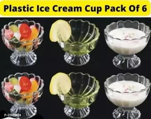 Unbreakable Plastic And Shockproof Sea-Shell Shape Ice Cream Cup, Dessert Bowl, Serving Cup With Spoons (Multicolor Transparent, 250 ml) - Pack Of 6 Pcs-thumb0