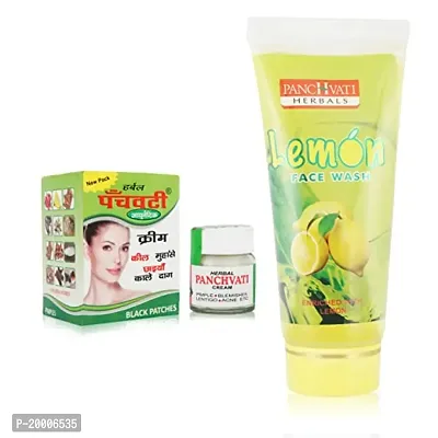 Panchvati Herbalsnbsp; Acne Cream 10 gm + Lemon Face Wash 60 ml Combo, Removes black patches I Removes pimples I Gentle Dirt Cleanser I Anti-oxidant Rich I Ideal For Men  Women