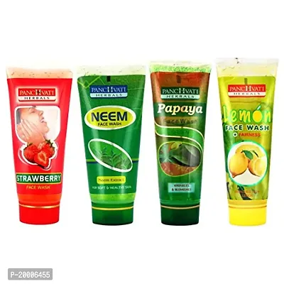 Panchvati Herbal face wash (Lemon 60 ml + Strawberry 60 ml + Neem 60 ml + Papaya 60 ml) Combo Kit, Adds Glow  Freshness, Helps Reduce Impurities  Brightens Skin