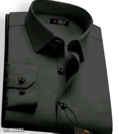 Elegant Black Cotton Solid Long Sleeves Casual Shirts For Men