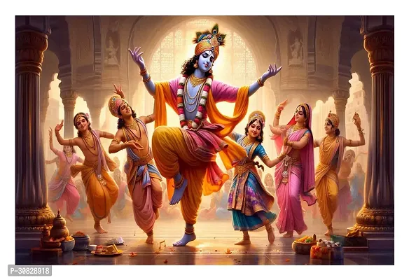 God Krishna Religious Poster For Wall 12X18 Inches With Gloss Lamination