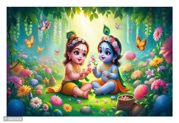 God Krishna Religious Poster For Wall 12X18 Inches With Gloss Lamination