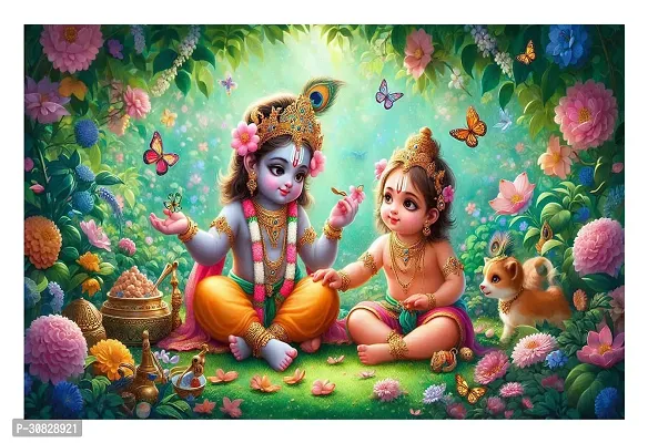 God Krishna Religious Poster For Wall 12X18 Inches With Gloss Lamination