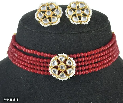 Traditional Alloy White And Maroon Jewellery Set For Women