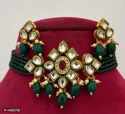 Traditional Brass Green Jewellery Set For Women-thumb0