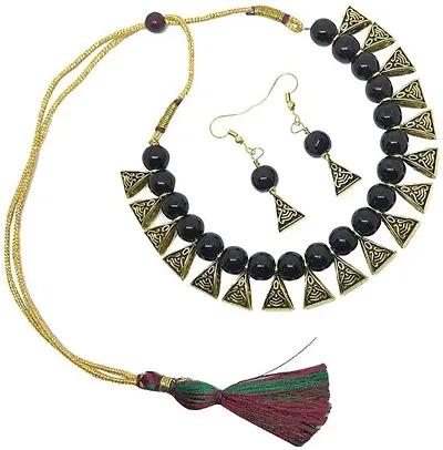SHREEJIIH Navratri Special Gold Plated Black Necklace with Earring for Women and Girls