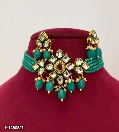 Traditional Brass Turquoise Jewellery Set For Women