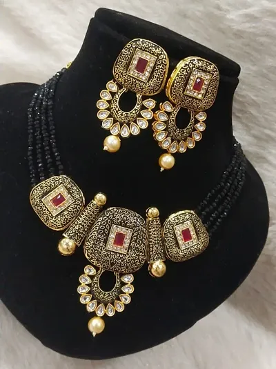 Traditional Alloy Kundan Necklace with Earring for Women