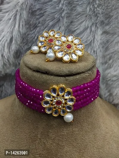 Traditional Brass Pink Jewellery Set For Women