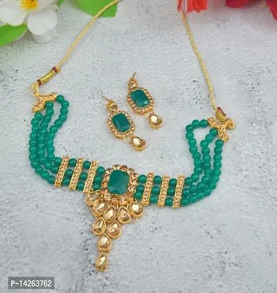 Traditional Alloy Green And Gold Jewellery Set For Women