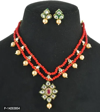 Traditional Alloy Red And Gold Jewellery Set For Women-thumb0