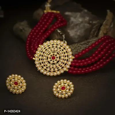 Traditional Alloy Red And Gold Jewellery Set For Women-thumb0