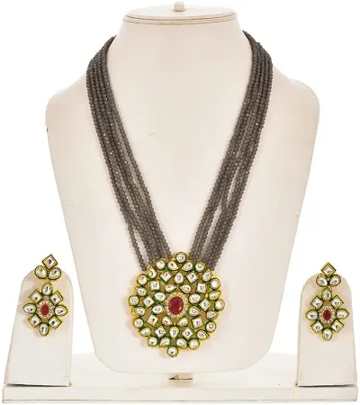 Partywear Alloy Crystal Beads Kundan Necklace Set