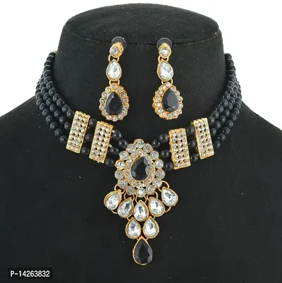 Traditional Alloy Black And Gold Jewellery Set For Women