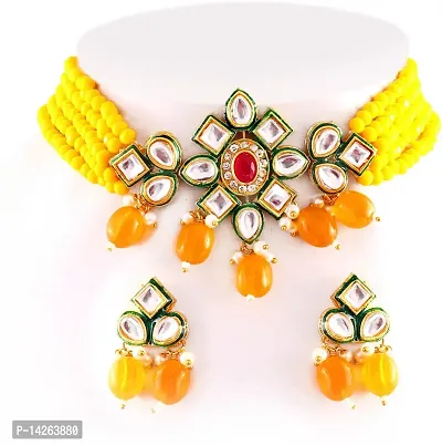 Traditional Brass Yellow Jewellery Set For Women-thumb0