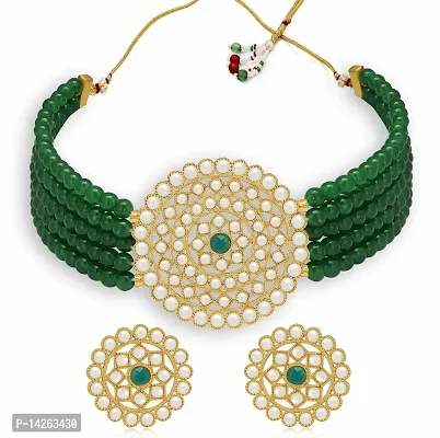 Traditional Alloy Green And Gold Jewellery Set For Women-thumb0