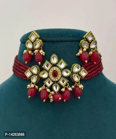 Traditional Brass Maroon Jewellery Set For Women-thumb0