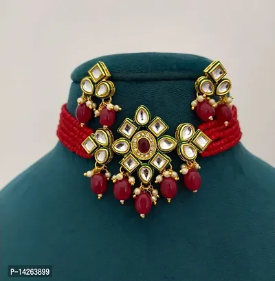 Traditional Brass Red Jewellery Set For Women