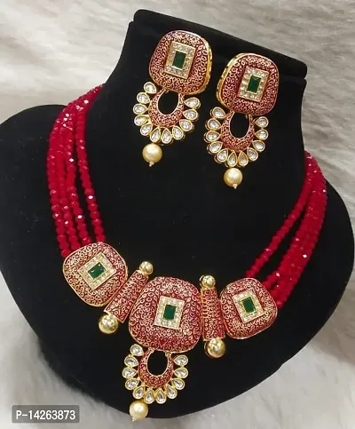 Traditional Alloy Maroon Jewellery Set For Women-thumb0