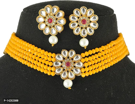 Traditional Brass Yellow Jewellery Set For Women