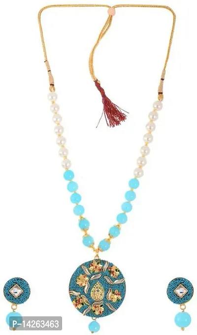 Traditional Alloy Blue And White Jewellery Set For Women