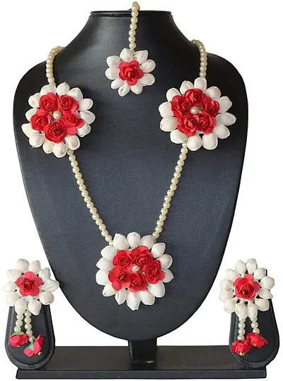 Trendy Designer Kundan Pearl and Floral Necklace Set