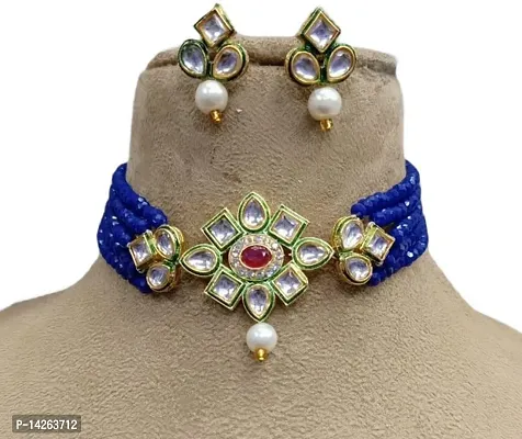 Traditional Alloy Blue Jewellery Set For Women