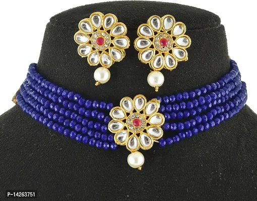 Traditional Brass Blue Jewellery Set For Women-thumb0