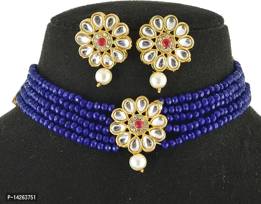 Traditional Brass Blue Jewellery Set For Women