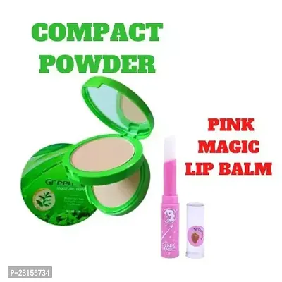 Pink Magic Lip Balm Moisturize Lips Gives Natural Pink Colour Pack Of 1 With Mandm Green Tea Two Shades Compact Powder Minimises The Look Of Pores As It Provides Moderate-To-Full Coverage And A Matte Finish Pack Of 1-thumb0