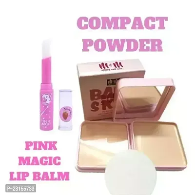 Pink Magic Lip Balm Moisturize Lips Gives Natural Pink Colour Pack Of 1 With Mandm Baby Skin Two Way Cake- Super Dalicate Texture Of Silty, Let The Powder To Be Lightermore Durable Pack Of 1-thumb0