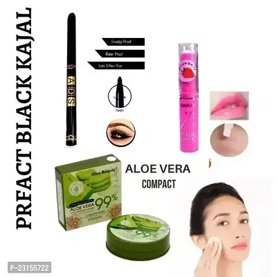 Face Powder Aloevera 99 % Pack Of 1 With Perfact Kajal Pack Of 1 With Pink Magic Lip Balm Pack Of 1-thumb0