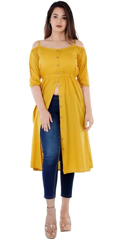 OMASK Women's Solid Regular wear Front Open Kurta