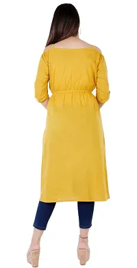 Women Solid Viscose Rayon Frontslit Kurta (Yellow)-thumb3