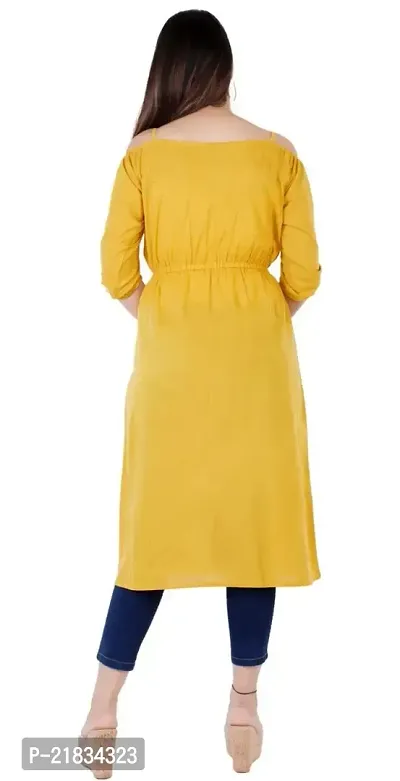 Women Solid Viscose Rayon Frontslit Kurta (Yellow)-thumb4