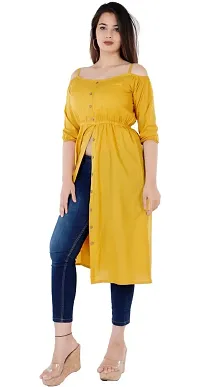 Women Solid Viscose Rayon Frontslit Kurta (Yellow)-thumb2