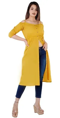 Women Solid Viscose Rayon Frontslit Kurta (Yellow)-thumb4