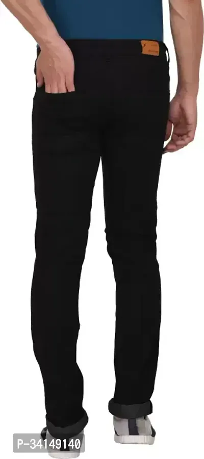 Stylish Black Denim Solid Slim Fit Jeans For Men-thumb2