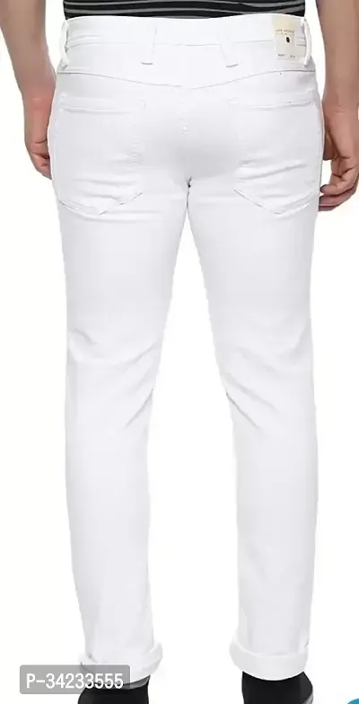 Stylish White Denim Solid Slim Fit Jeans For Men-thumb3