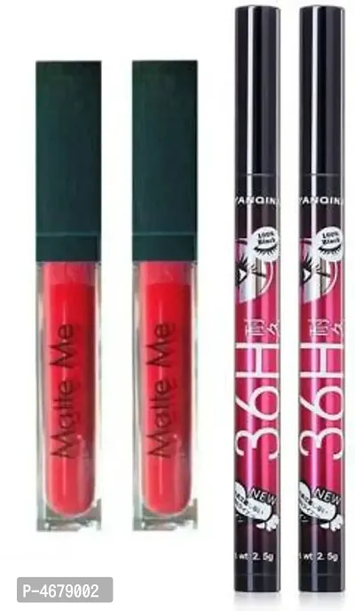 Combo of 2 Matte Me Lip Gloss  36 hrs 2 Pen Eyeliner Black  (4 Items in the set)