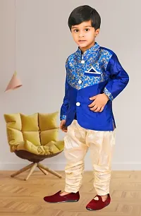 Kids Boys Designer Sherwani Set with Elasticated Pyjama (Blue)-thumb2