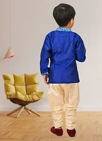 Kids Boys Designer Sherwani Set with Elasticated Pyjama (Blue)-thumb3