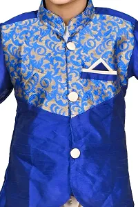 Kids Boys Designer Sherwani Set with Elasticated Pyjama (Blue)-thumb1