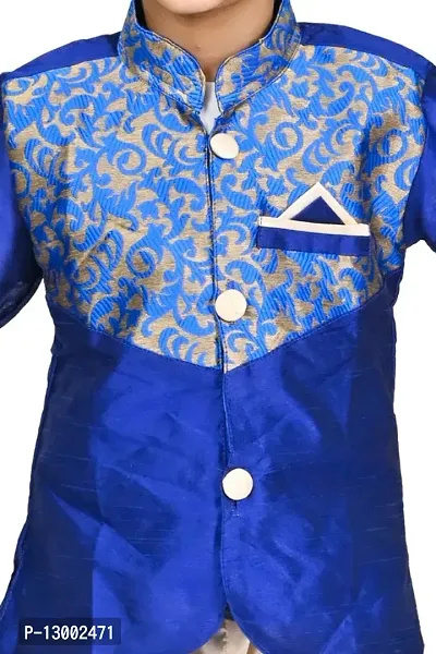 Kids Boys Designer Sherwani Set with Elasticated Pyjama (Blue)-thumb2